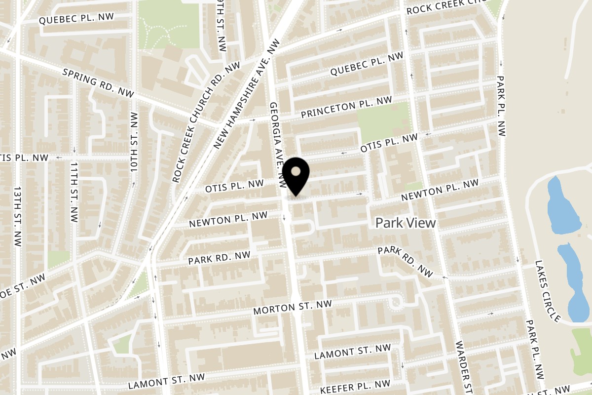 Map showing the location of Ahsan's Halal on 3539 Georgia Ave NW in Washington